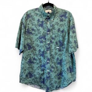 Vintage Tommy Hilfiger Green and Blue Floral Hawaiian Shirt Large
